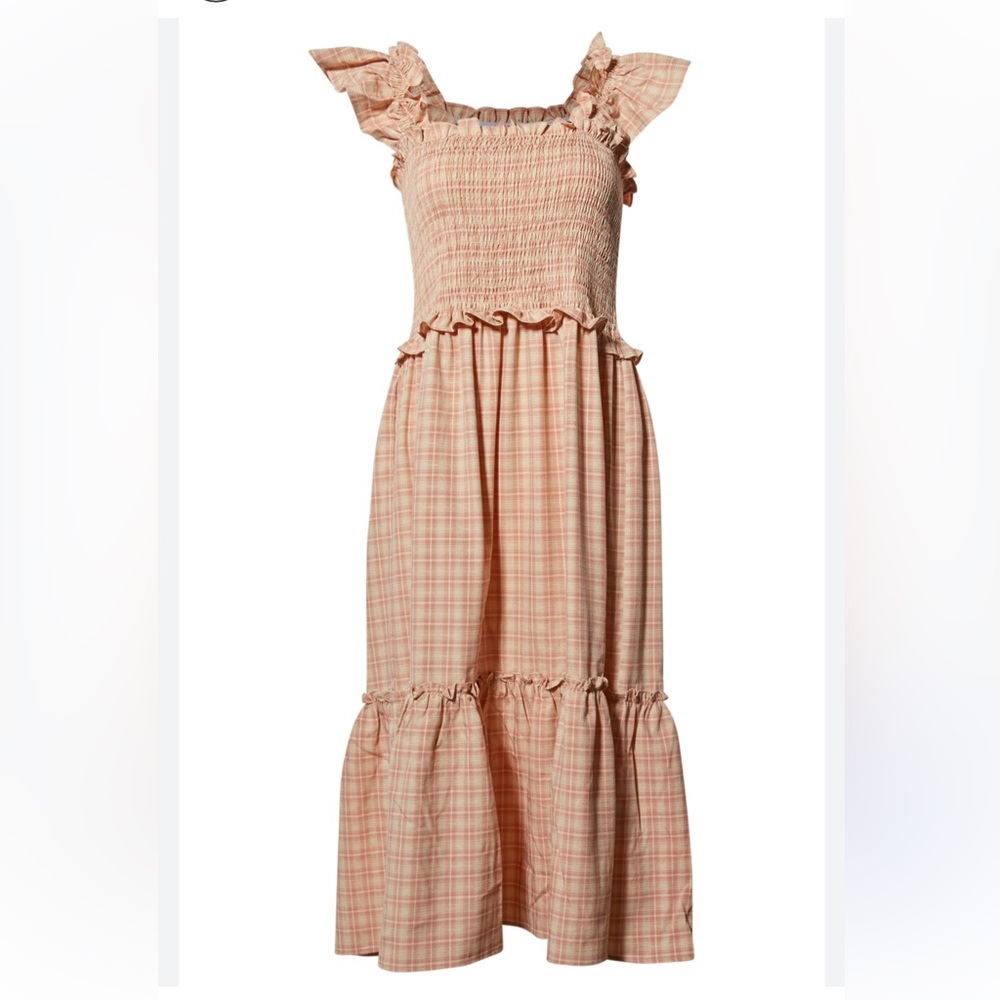 Lumiere Peach Plaid Midi Dress
